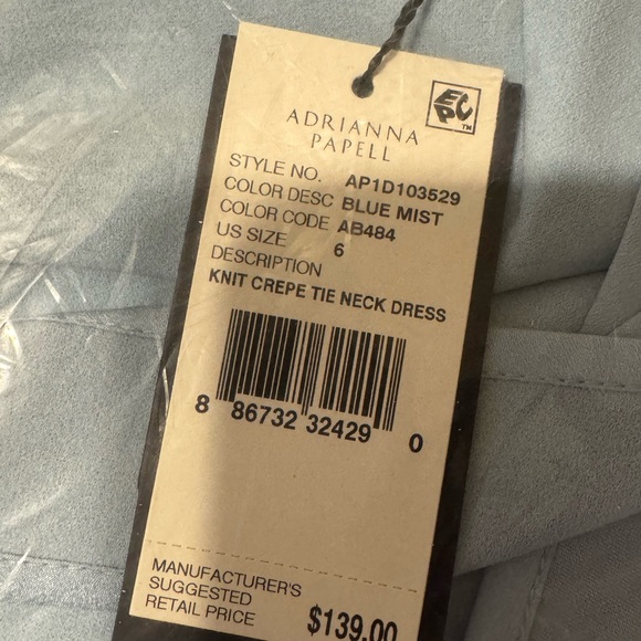 Adrianna Papell Blue Mist Knit Crepe Tie Neck Dress NWT - Picture 5 of 8